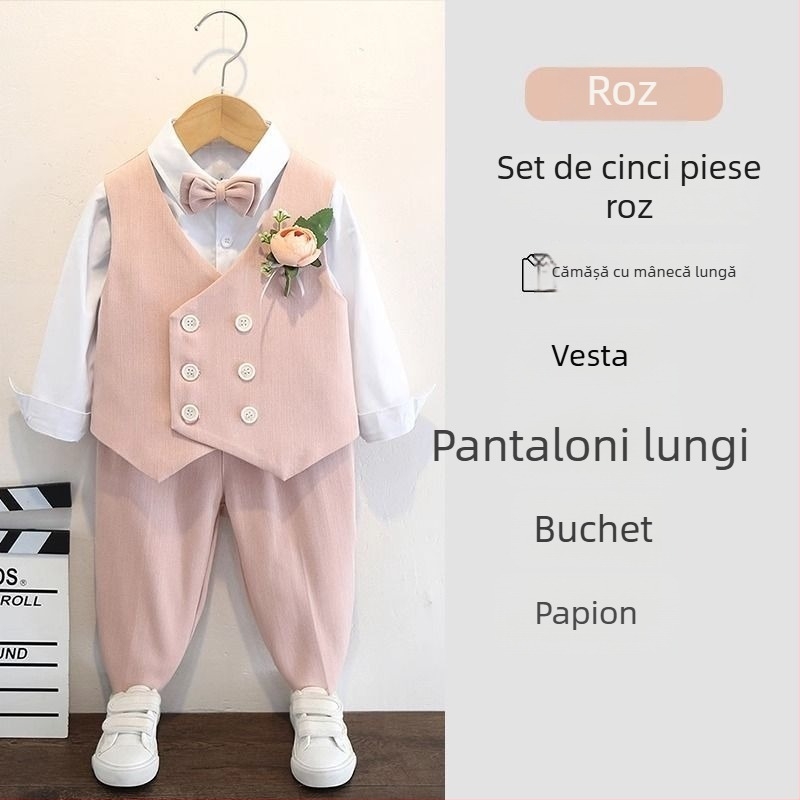 Set costum pentru băieți, stil englezesc, pentru nunți și reprezentații la pian, 70% poliester, pentru copii de 3–8 ani