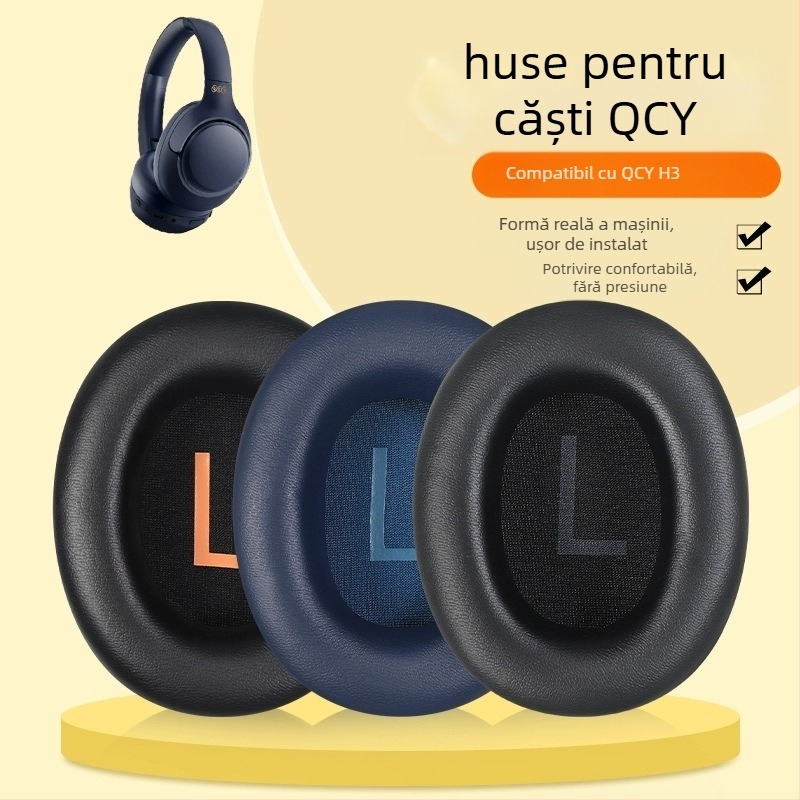 Perne din piele PU pentru urechi QCY H3, H3 Pro și H3 Lite — piele PU, instalare ușoară, compatibile cu seria H3