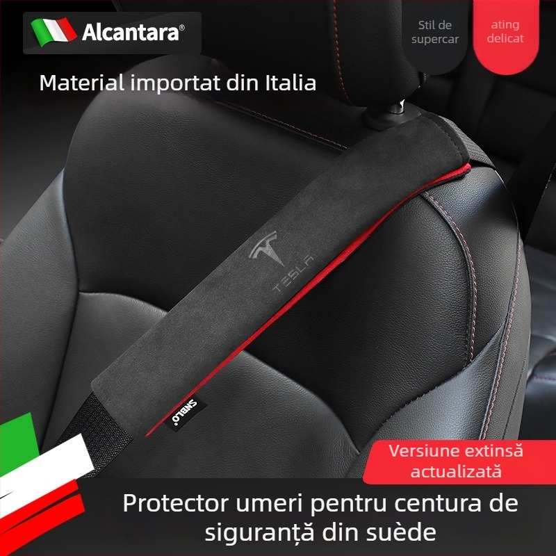 SNBLO Gap Plug pernă pentru curea de siguranță Tesla Model 3/Y/S/X – Alcantara suede, imprimare logo, personalizabil