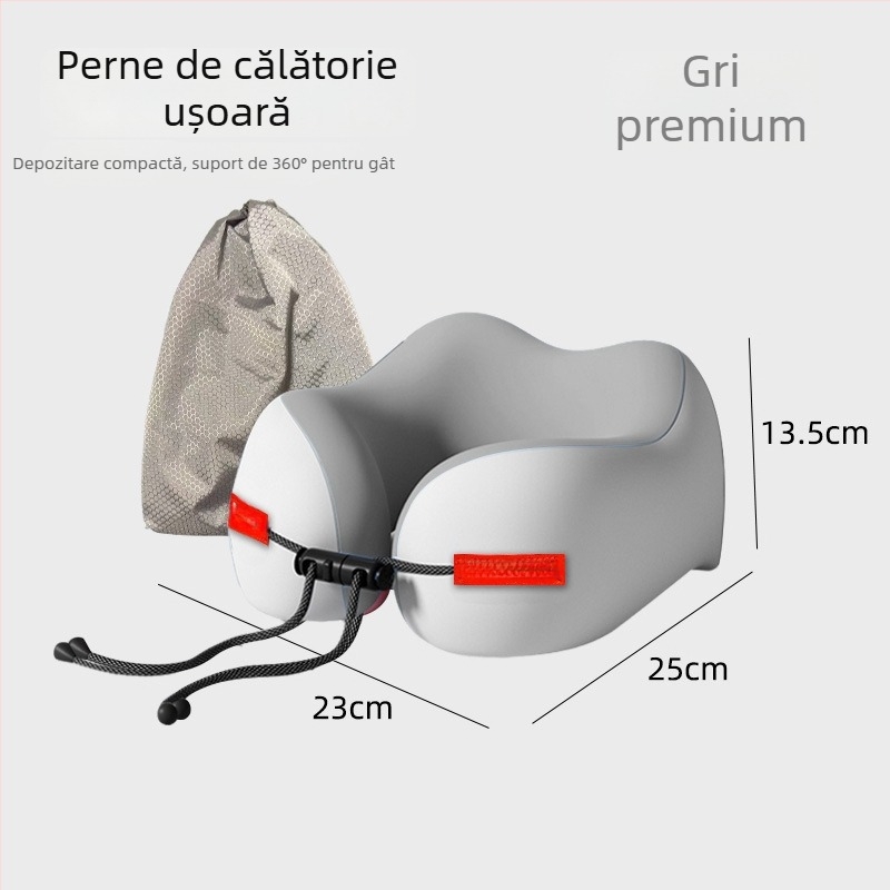 Pernă de călătorie din spumă cu memorie, în formă de U, cu țesătură Ice Silk, pentru susținerea gâtului, portabilă.