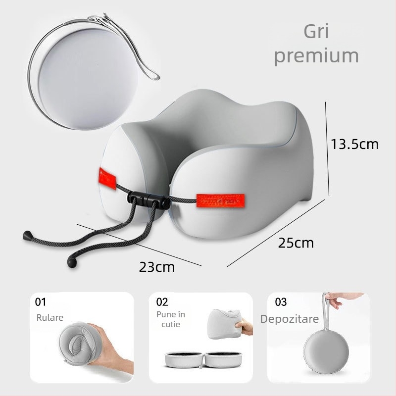 Pernă de călătorie din spumă cu memorie, în formă de U, cu țesătură Ice Silk, pentru susținerea gâtului, portabilă.
