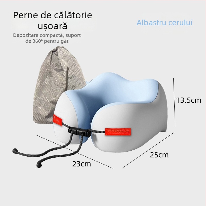 Pernă de călătorie din spumă cu memorie, în formă de U, cu țesătură Ice Silk, pentru susținerea gâtului, portabilă.