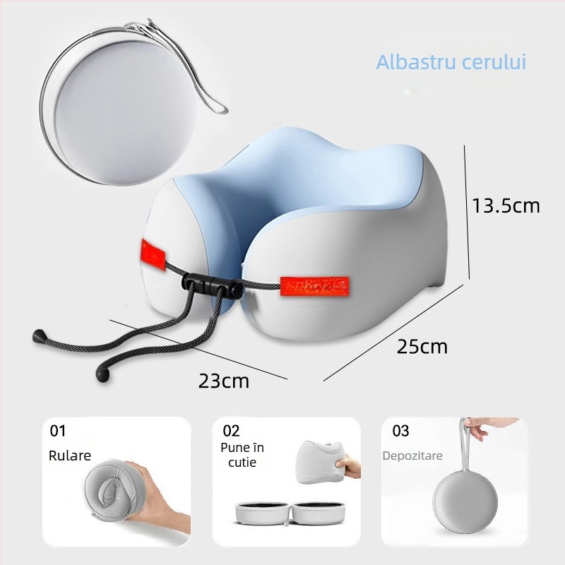 Pernă de călătorie din spumă cu memorie, în formă de U, cu țesătură Ice Silk, pentru susținerea gâtului, portabilă.