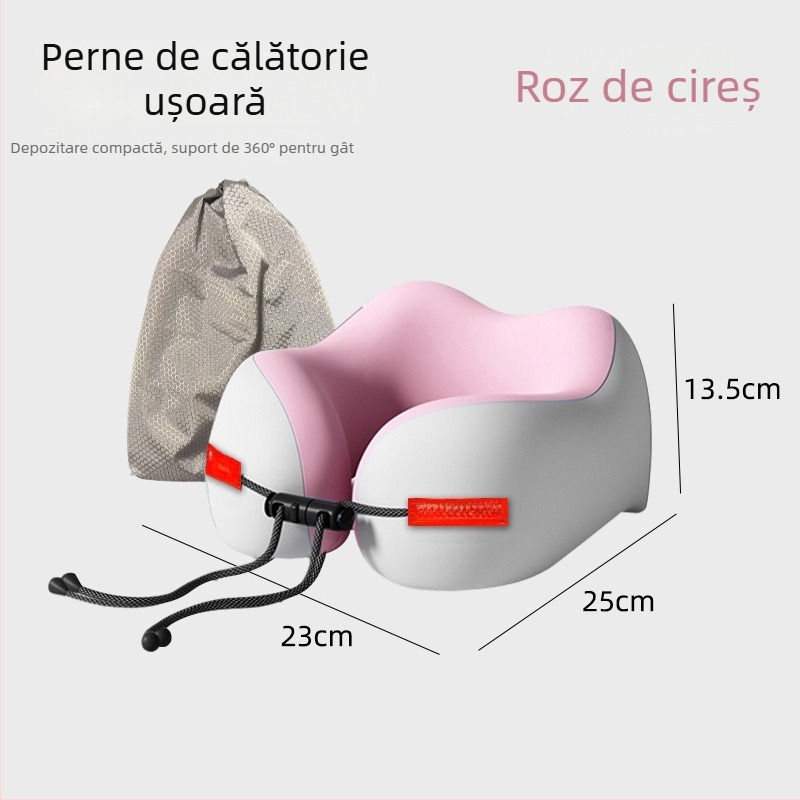 Pernă de călătorie din spumă cu memorie, în formă de U, cu țesătură Ice Silk, pentru susținerea gâtului, portabilă.