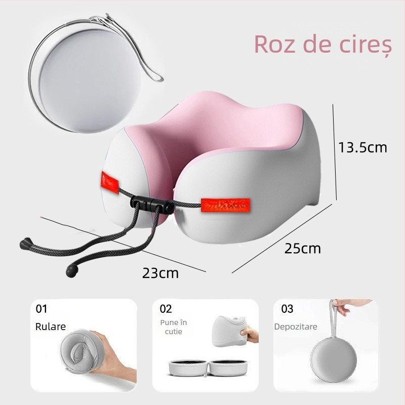 Pernă de călătorie din spumă cu memorie, în formă de U, cu țesătură Ice Silk, pentru susținerea gâtului, portabilă.