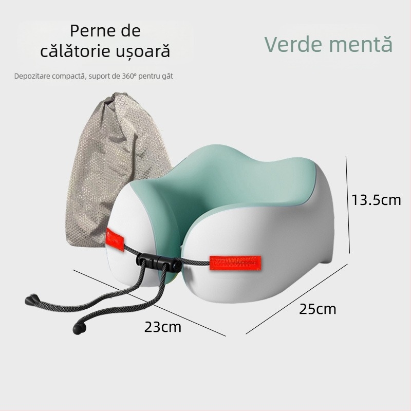 Pernă de călătorie din spumă cu memorie, în formă de U, cu țesătură Ice Silk, pentru susținerea gâtului, portabilă.