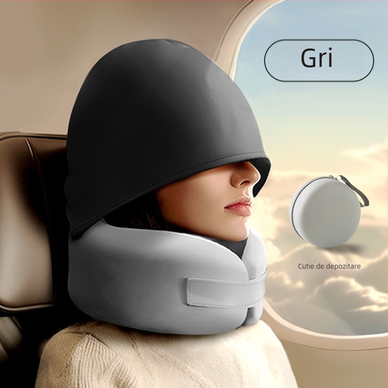 Pernă de călătorie în formă de U, umplutură din spumă cu memorie, husă din poliester, ușoară sub 0,5 kg, design modern minimalist
