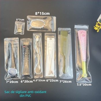 Pungă transparentă din PVC îmbunătățită, cu sigilare automată, pentru ambalarea bijuteriilor și accesoriilor (PVC material; sigilare automată; potrivit pentru bijuterii, ceasuri, agrafe de păr, pensule de machiaj, piepteni)