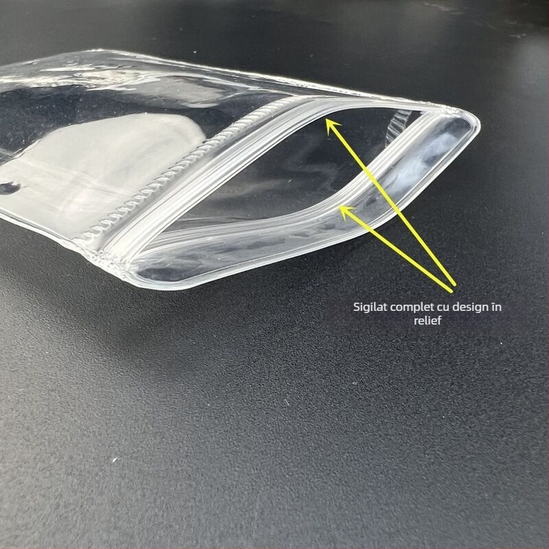 Pungă transparentă din PVC îmbunătățită, cu sigilare automată, pentru ambalarea bijuteriilor și accesoriilor (PVC material; sigilare automată; potrivit pentru bijuterii, ceasuri, agrafe de păr, pensule de machiaj, piepteni)