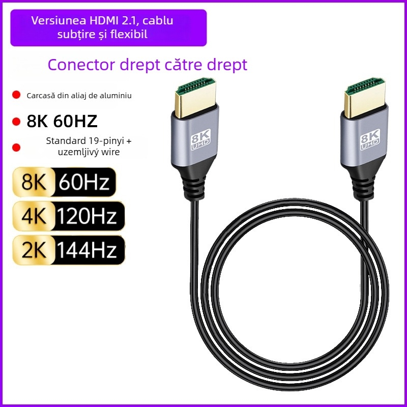 Cablu HDMI la HDMI cu îndoire multiaxială (sus/jos/stânga/dreapta), versiunea 2.1, suport 8K, lungime 1 m