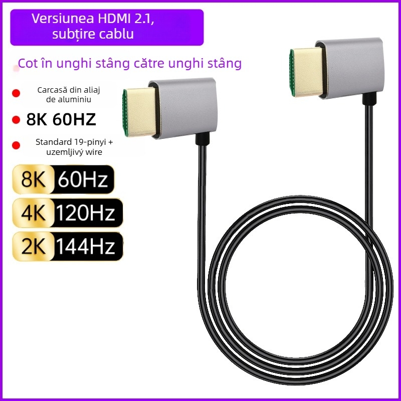 Cablu HDMI la HDMI cu îndoire multiaxială (sus/jos/stânga/dreapta), versiunea 2.1, suport 8K, lungime 1 m