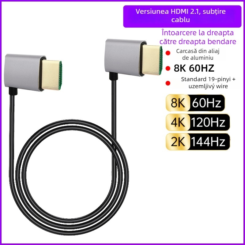 Cablu HDMI la HDMI cu îndoire multiaxială (sus/jos/stânga/dreapta), versiunea 2.1, suport 8K, lungime 1 m