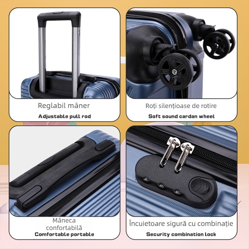 Set de bagaje cu trusă cosmetică – material ABS+PC, roți universale, deschidere cu fermoar, mâner telescopic, lacăt cu combinație