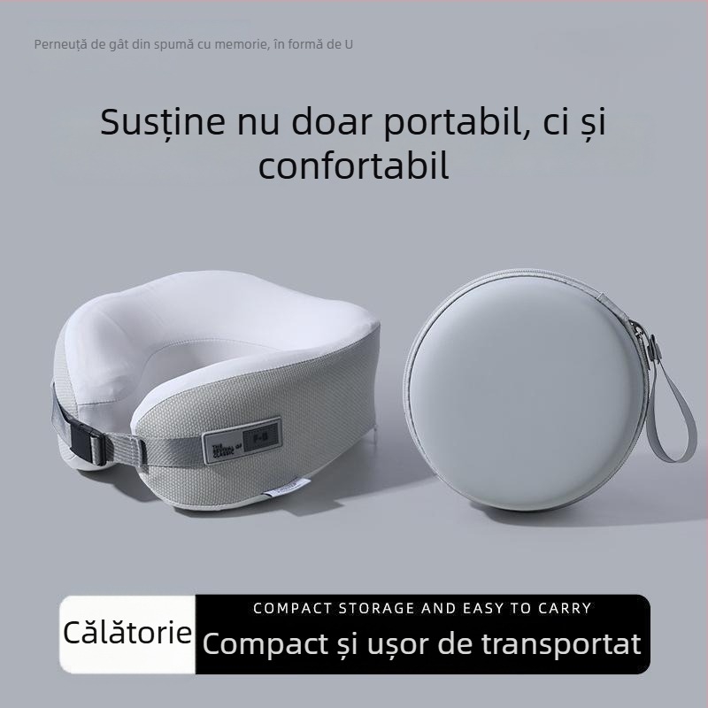 Perna cervicală din memory foam în formă U – pentru călătorii și birou, husă poliester, portabil