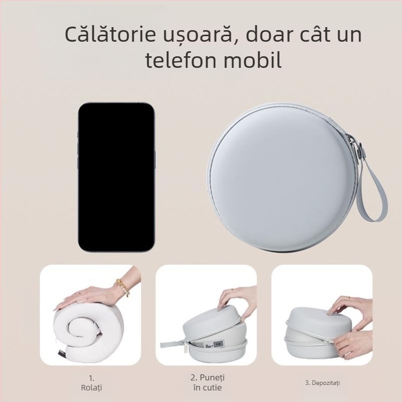Perna cervicală din memory foam în formă U – pentru călătorii și birou, husă poliester, portabil