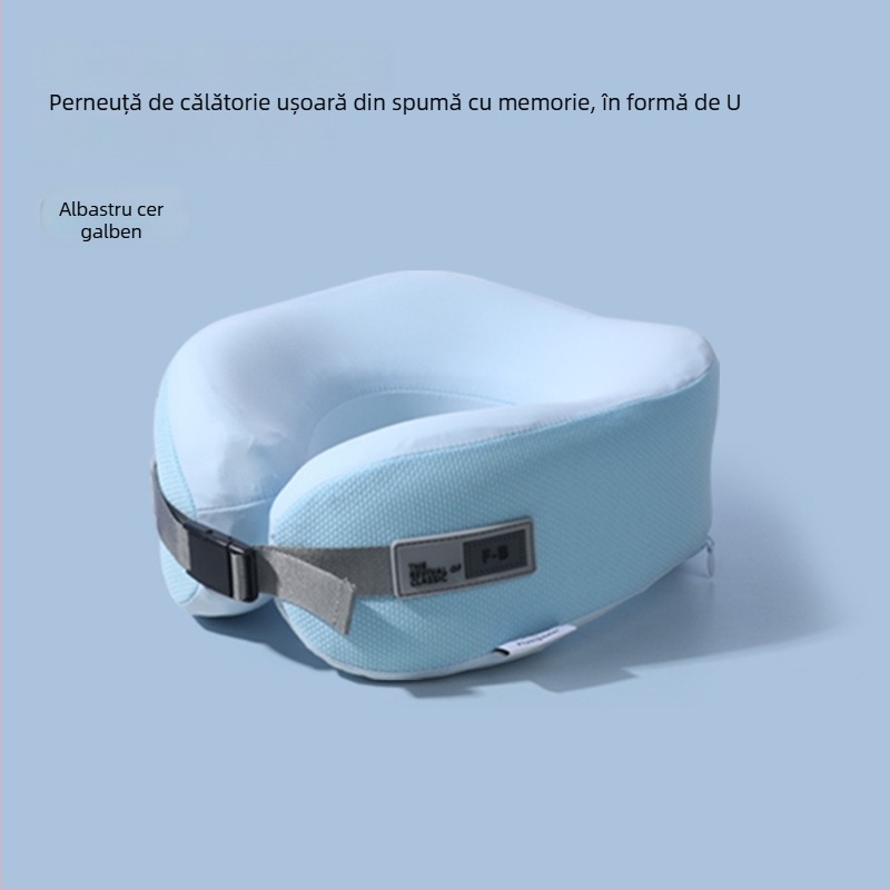 Perna cervicală din memory foam în formă U – pentru călătorii și birou, husă poliester, portabil