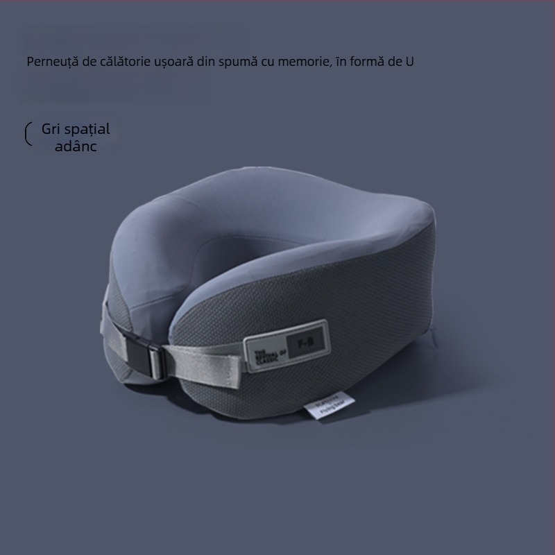 Perna cervicală din memory foam în formă U – pentru călătorii și birou, husă poliester, portabil