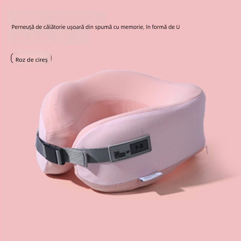 Perna cervicală din memory foam în formă U – pentru călătorii și birou, husă poliester, portabil