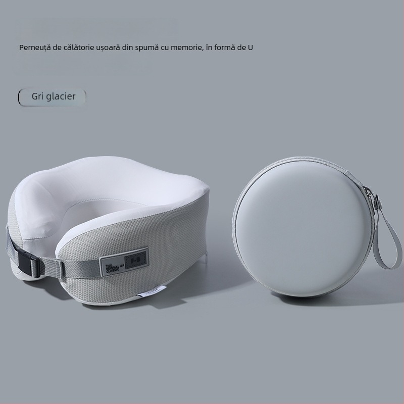 Perna cervicală din memory foam în formă U – pentru călătorii și birou, husă poliester, portabil