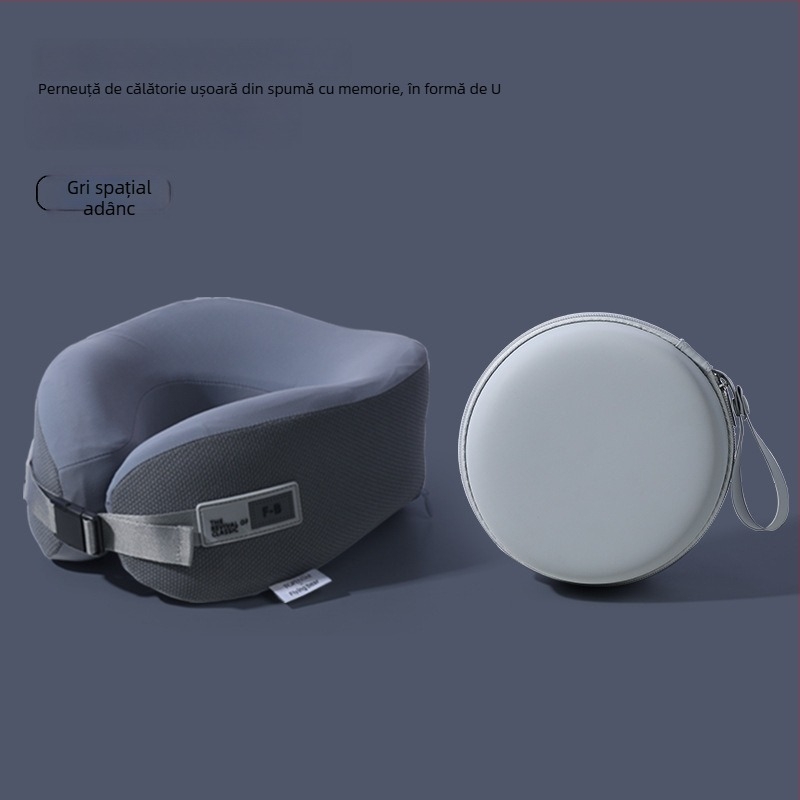 Perna cervicală din memory foam în formă U – pentru călătorii și birou, husă poliester, portabil