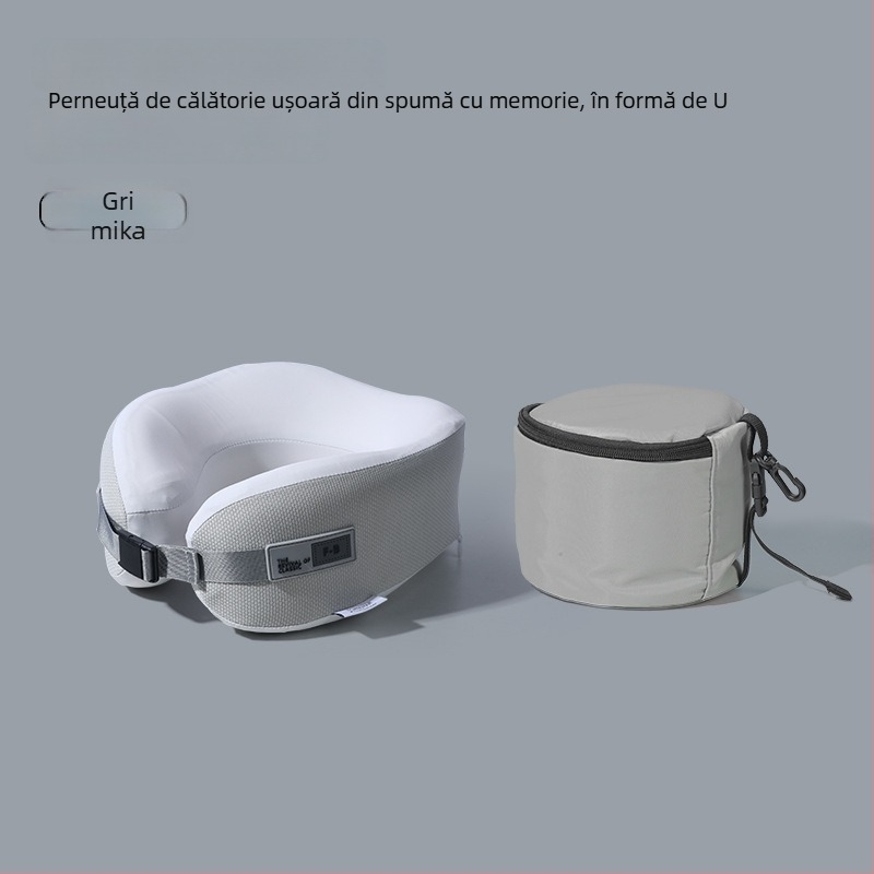 Perna cervicală din memory foam în formă U – pentru călătorii și birou, husă poliester, portabil