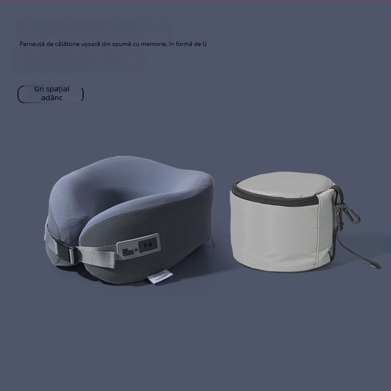 Perna cervicală din memory foam în formă U – pentru călătorii și birou, husă poliester, portabil