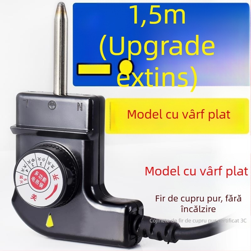 Stil coreean, oală electrică multifuncțională cu cablu de alimentare și priză cu trei pini, cablu de reglare a temperaturii pentru oală electrică și tigaie-grill