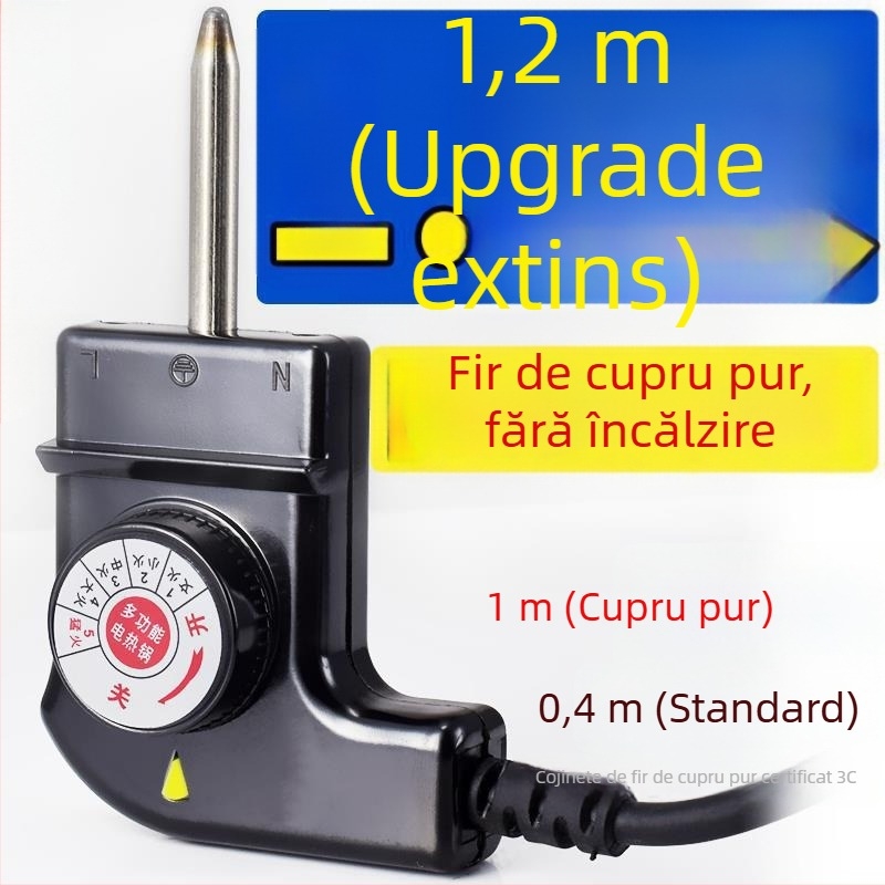 Stil coreean, oală electrică multifuncțională cu cablu de alimentare și priză cu trei pini, cablu de reglare a temperaturii pentru oală electrică și tigaie-grill