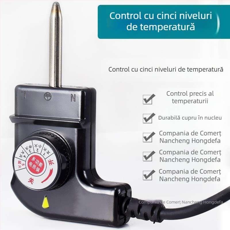 Stil coreean, oală electrică multifuncțională cu cablu de alimentare și priză cu trei pini, cablu de reglare a temperaturii pentru oală electrică și tigaie-grill