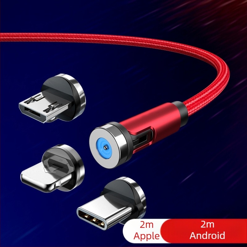 Cablu magnetic de date rotativ 540°, cu conectori Lightning, Micro USB și Type-C, încărcare rapidă până la 2A, cablu împletit