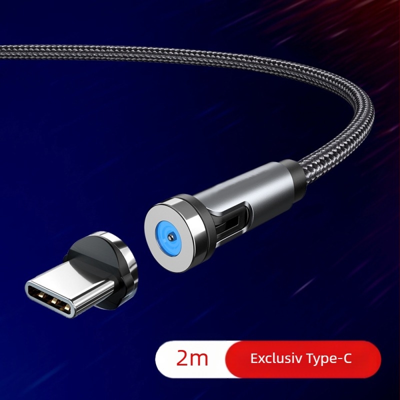 Cablu magnetic de date rotativ 540°, cu conectori Lightning, Micro USB și Type-C, încărcare rapidă până la 2A, cablu împletit