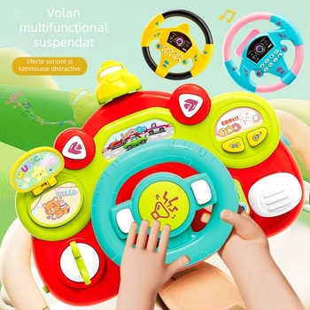 Jucărie educațională – volan electric pentru copii, simulare copilot, lumini și muzică, agățată de cărucior, pentru copii 0–3 ani