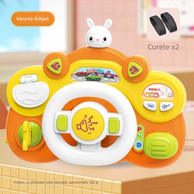 Jucărie educațională – volan electric pentru copii, simulare copilot, lumini și muzică, agățată de cărucior, pentru copii 0–3 ani