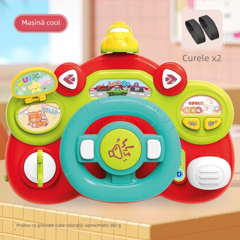 Jucărie educațională – volan electric pentru copii, simulare copilot, lumini și muzică, agățată de cărucior, pentru copii 0–3 ani