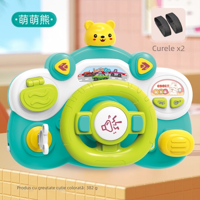 Jucărie educațională – volan electric pentru copii, simulare copilot, lumini și muzică, agățată de cărucior, pentru copii 0–3 ani