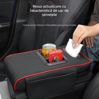 Pad de braț din piele pentru mașină, cu suport pentru cană și compartiment pentru șervețele, universal, personalizabil, Brand Luda