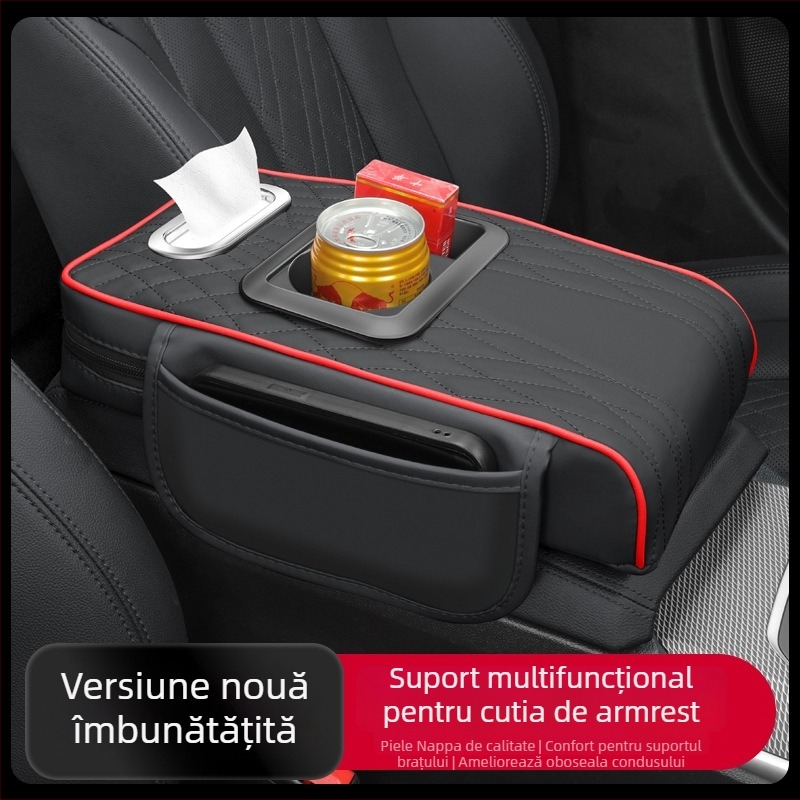 Pad de braț din piele pentru mașină, cu suport pentru cană și compartiment pentru șervețele, universal, personalizabil, Brand Luda