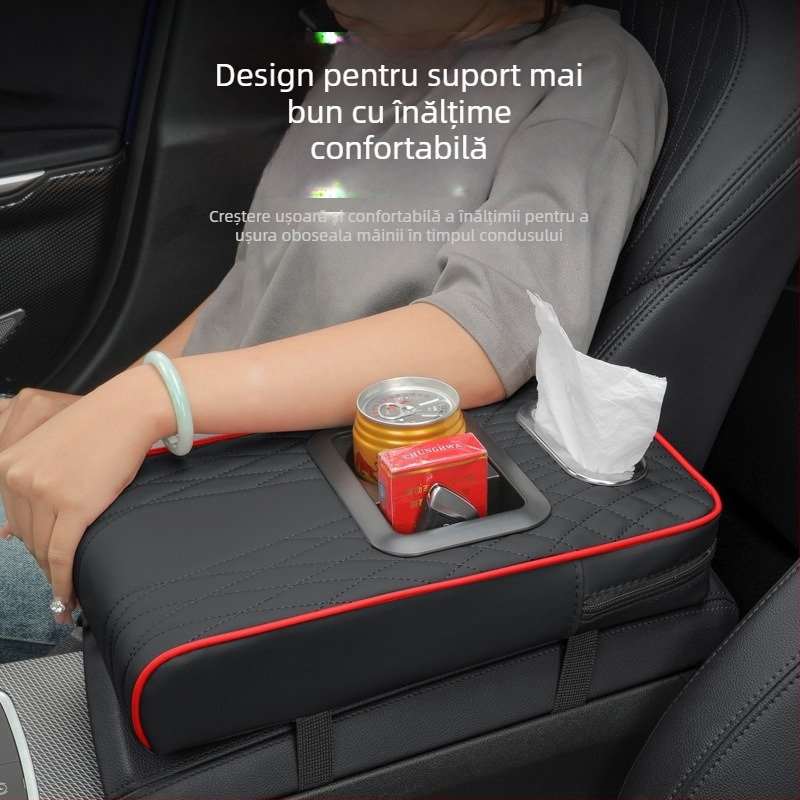 Pad de braț din piele pentru mașină, cu suport pentru cană și compartiment pentru șervețele, universal, personalizabil, Brand Luda