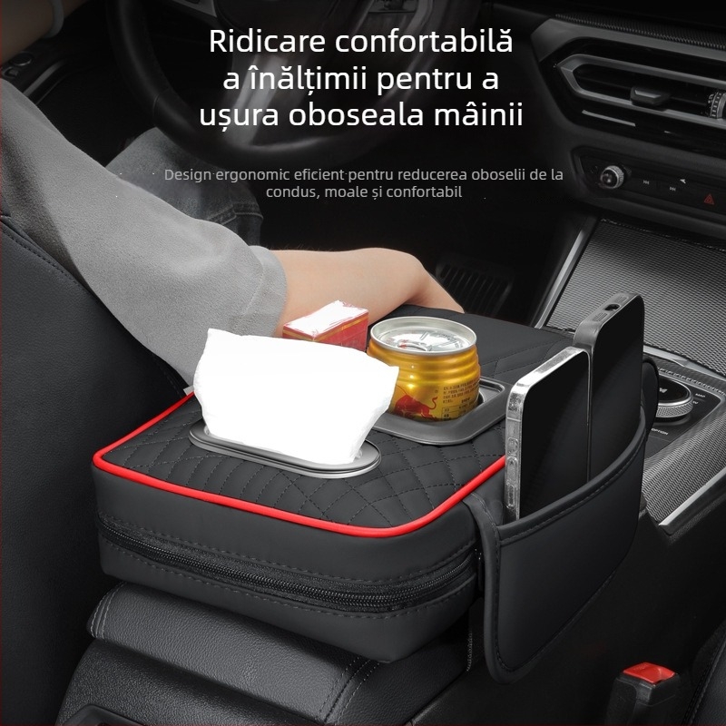 Pad de braț din piele pentru mașină, cu suport pentru cană și compartiment pentru șervețele, universal, personalizabil, Brand Luda