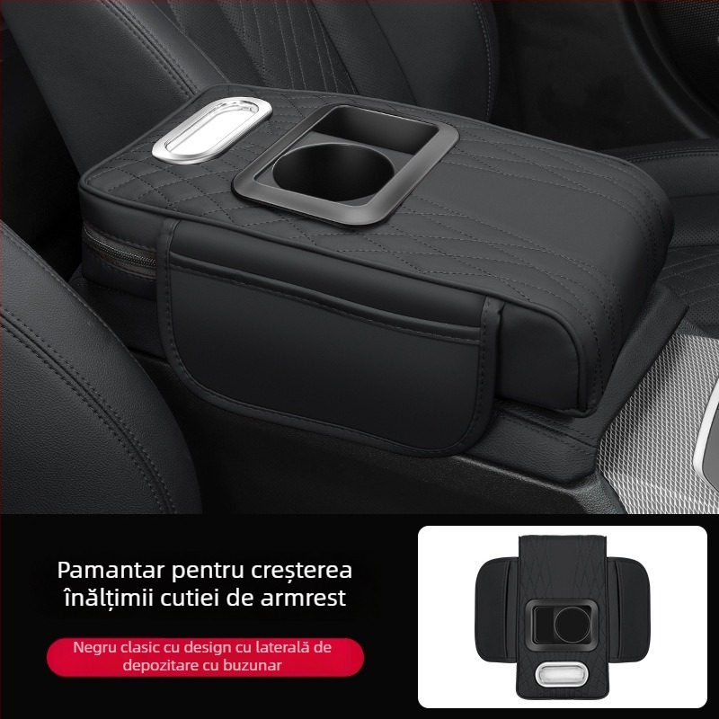 Pad de braț din piele pentru mașină, cu suport pentru cană și compartiment pentru șervețele, universal, personalizabil, Brand Luda