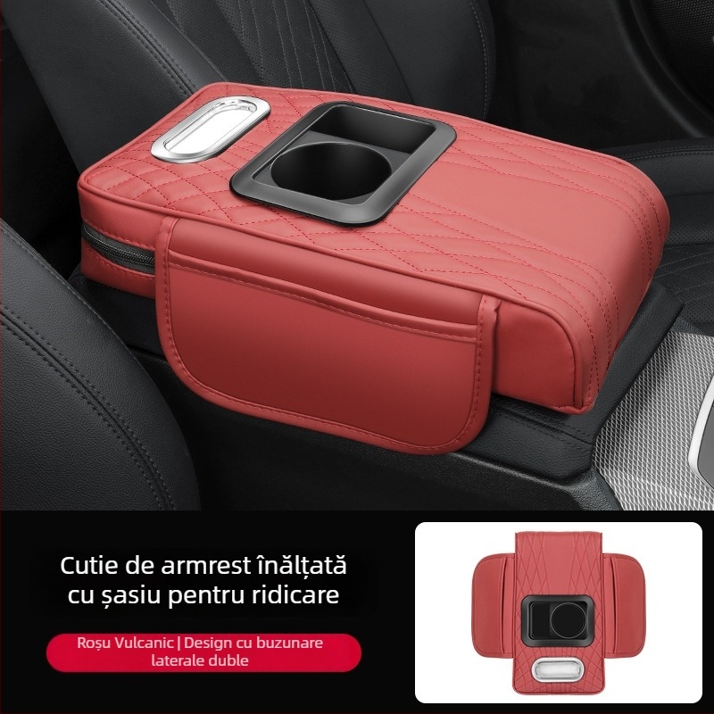 Pad de braț din piele pentru mașină, cu suport pentru cană și compartiment pentru șervețele, universal, personalizabil, Brand Luda
