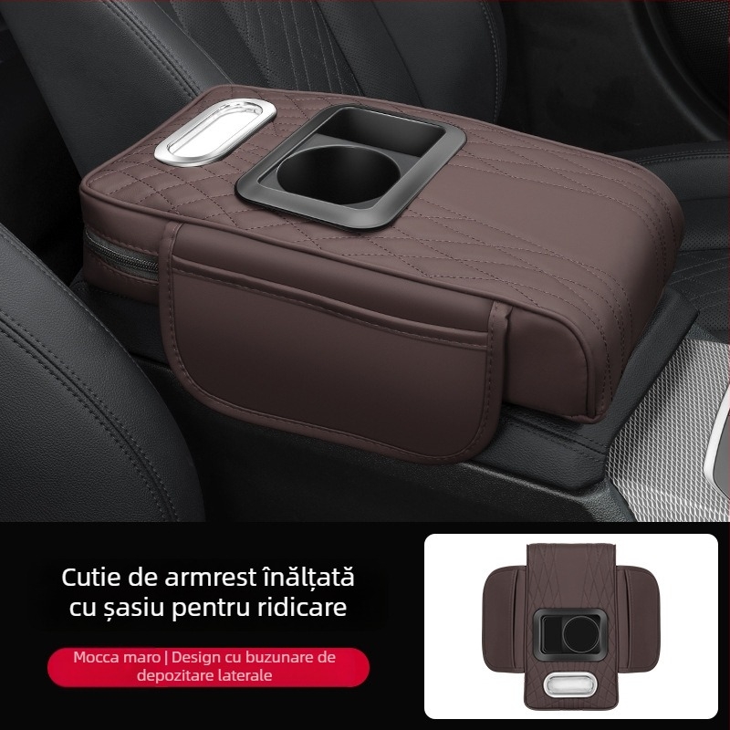 Pad de braț din piele pentru mașină, cu suport pentru cană și compartiment pentru șervețele, universal, personalizabil, Brand Luda