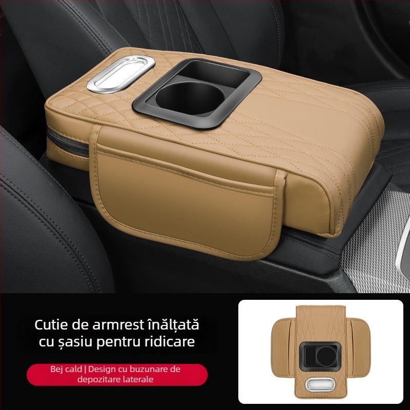 Pad de braț din piele pentru mașină, cu suport pentru cană și compartiment pentru șervețele, universal, personalizabil, Brand Luda