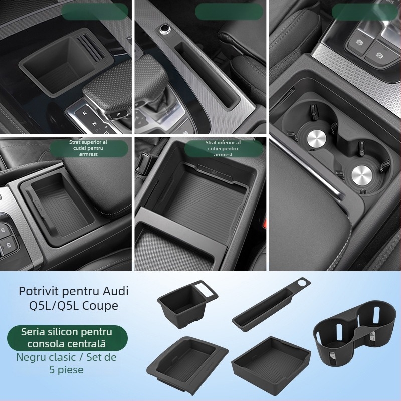 Pad de depozitare din silicon pentru cotieră, pentru Audi Q5L, compatibil cu A4/A6L; fabricat în Guangzhou, fără personalizare.