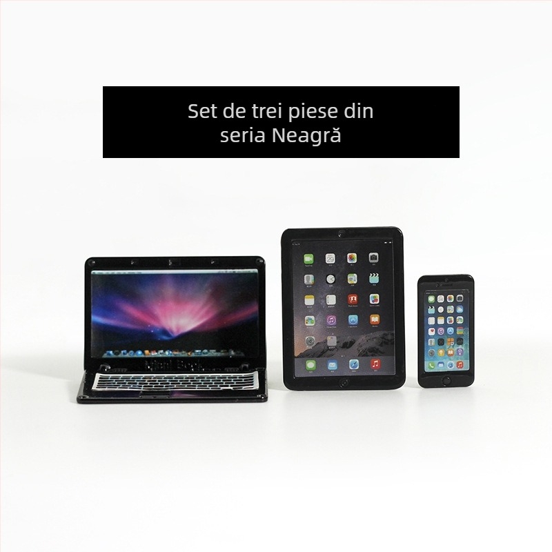 Accesorii pentru casă de păpuși — Notebook miniaturizabil, computer mini imitativ, tabletă și telefon, model din trei piese N122 (Material: aliaj; Procesare: personalizare de probe; 3C: Jucării peste 14 ani; Vârsta: 18+)