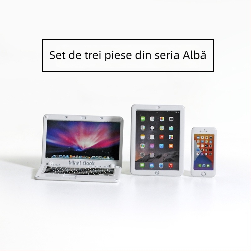 Accesorii pentru casă de păpuși — Notebook miniaturizabil, computer mini imitativ, tabletă și telefon, model din trei piese N122 (Material: aliaj; Procesare: personalizare de probe; 3C: Jucării peste 14 ani; Vârsta: 18+)