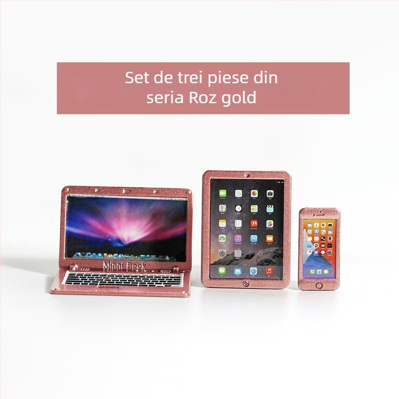 Accesorii pentru casă de păpuși — Notebook miniaturizabil, computer mini imitativ, tabletă și telefon, model din trei piese N122 (Material: aliaj; Procesare: personalizare de probe; 3C: Jucării peste 14 ani; Vârsta: 18+)