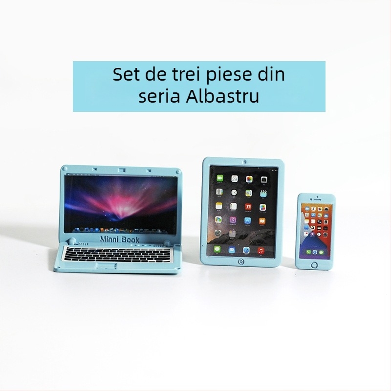 Accesorii pentru casă de păpuși — Notebook miniaturizabil, computer mini imitativ, tabletă și telefon, model din trei piese N122 (Material: aliaj; Procesare: personalizare de probe; 3C: Jucării peste 14 ani; Vârsta: 18+)