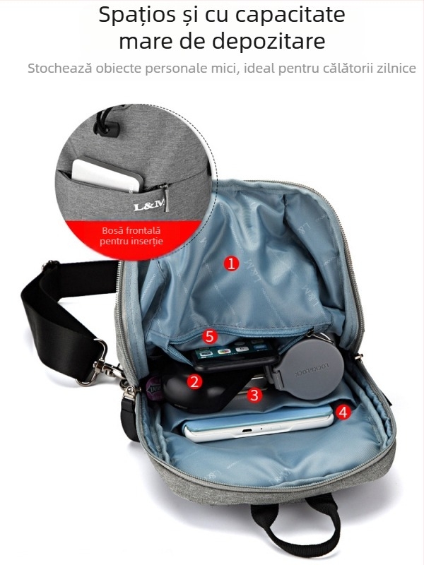 Geantă toracică pentru bărbați, capacitate mare, material Oxford, impermeabilă, respirabilă și rezistentă, pentru drumeții de recreere