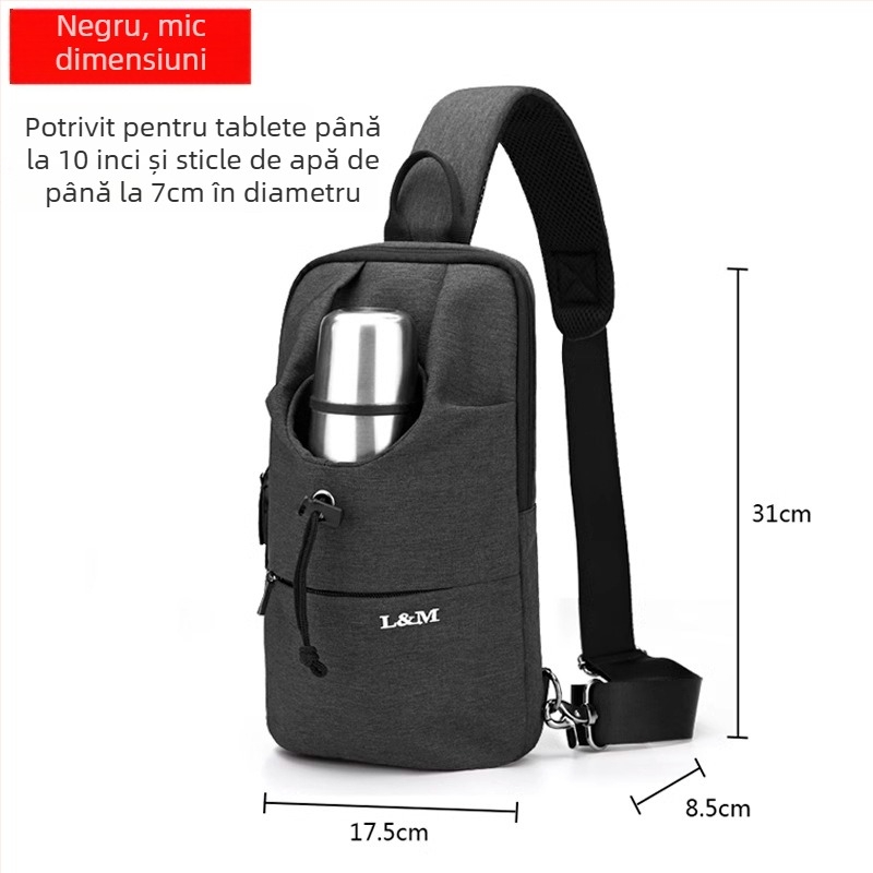 Geantă toracică pentru bărbați, capacitate mare, material Oxford, impermeabilă, respirabilă și rezistentă, pentru drumeții de recreere